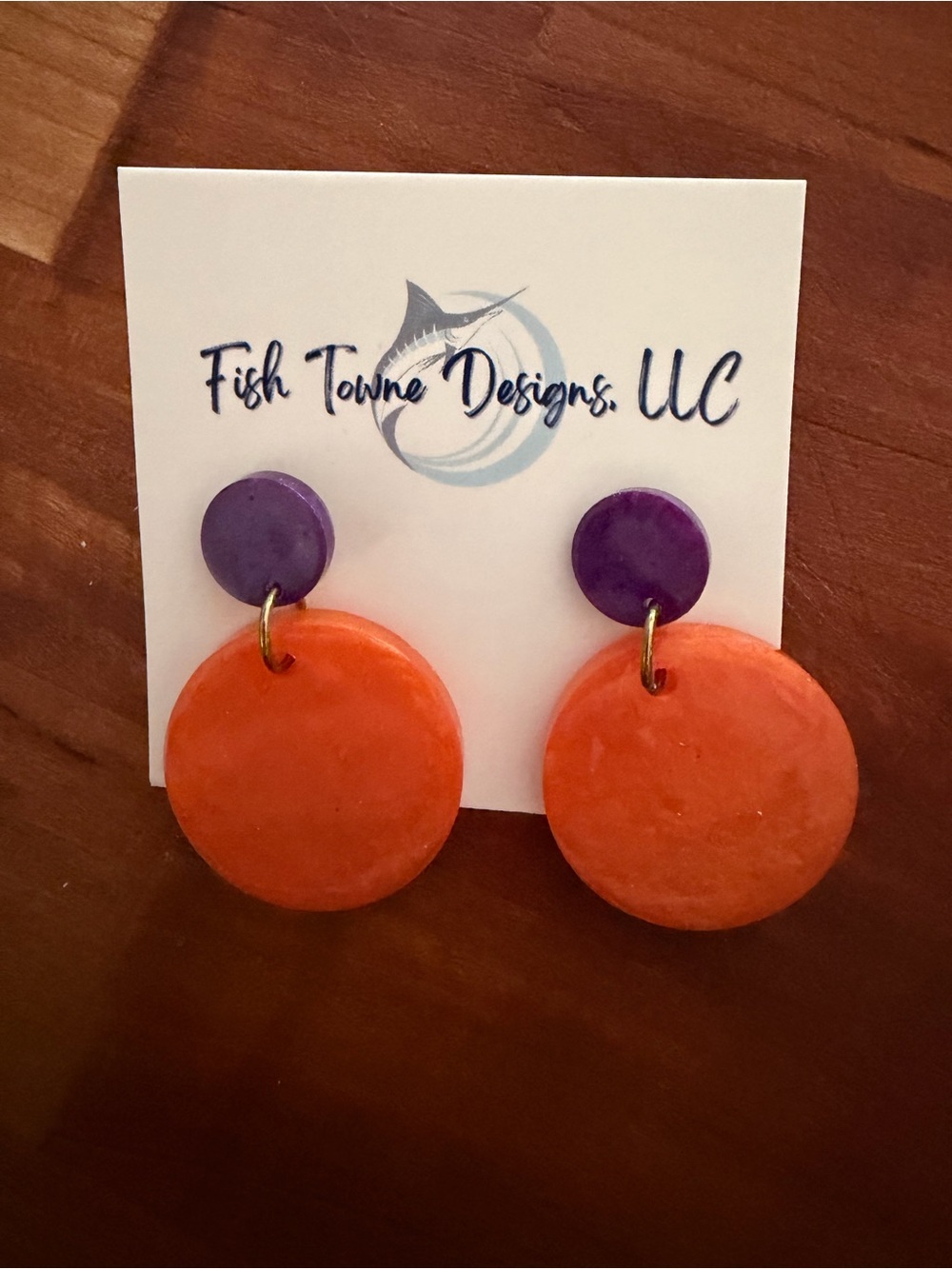 Orange and Purple Disc Drop Earrings Go Clemson!